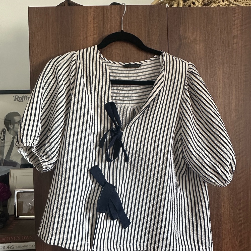 Zara Striped Blouse with Puff Sleeves